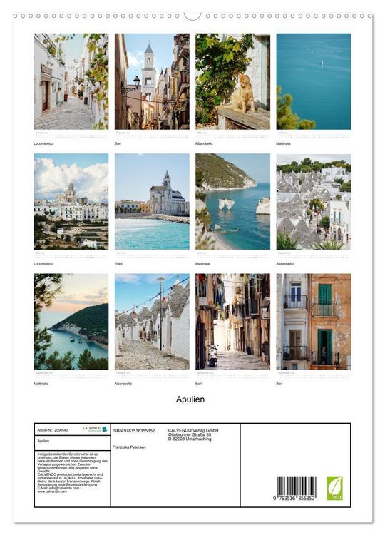 Produktbild: Apulien (Wandkalender 2026 DIN A2 hoch), CALVENDO Monatskalender