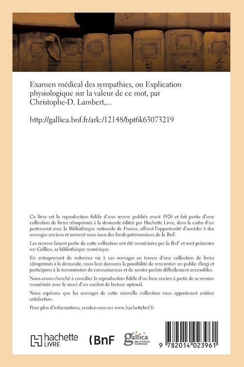 Produktbild: Examen m&eacute;dical des sympathies. Explication physiologique sur la valeur de ce mot
