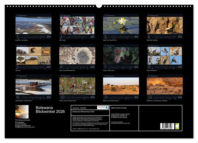 Produktbild: Botswana Blickwinkel 2026 (Wandkalender 2026 DIN A2 quer), CALVENDO Monatskalender