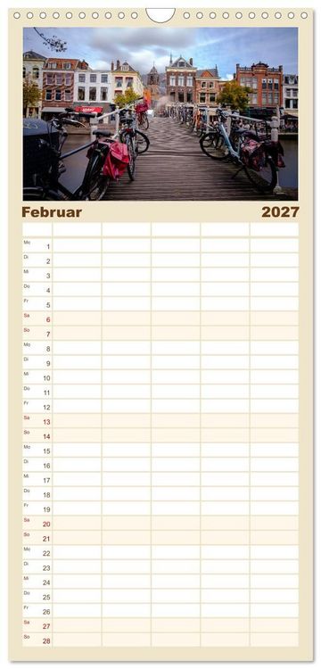 Produktbild: Familienplaner 2027 - Ein Blick auf Leiden mit 5 Spalten (Wandkalender, 21 x 45 cm) CALVENDO