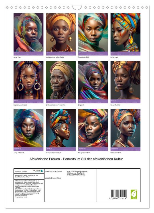 Produktbild: Afrikanische Frauen - Portraits im Stil der afrikanischen Kultur (Wandkalender 2026 DIN A3 hoch), CALVENDO Monatskalender
