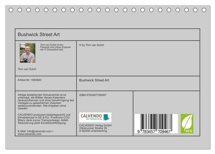Produktbild: Bushwick Street Art (Tischkalender 2026 DIN A5 quer), CALVENDO Monatskalender
