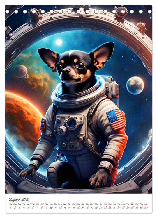 Produktbild: Chihuahua Adventure in Space (Desk Calendar 2026 DIN A5 portrait), CALVENDO 12 Month DeskCalendar