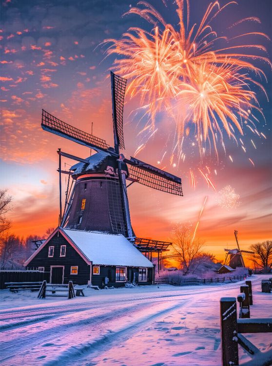 Produktbild: CALVENDO Puzzle Windm&uuml;hlen im Fl&uuml;geltanz, wie ein M&auml;rchen aus vergang'ner Zeit | 2000 Teile Lege-Gr&ouml;&szlig;e 90x67cm Foto-Puzzle f&uuml;r gl&uuml;ckliche Stunden