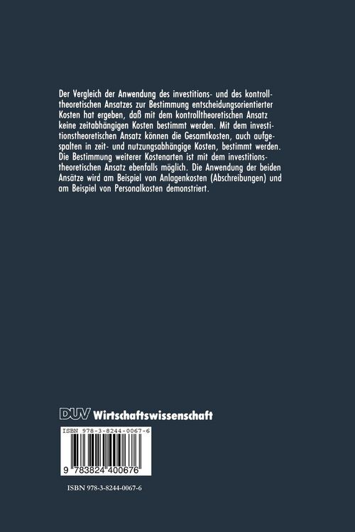 Produktbild: Investitions- und kontrolltheoretische Ans&auml;tze der Kostenrechnung