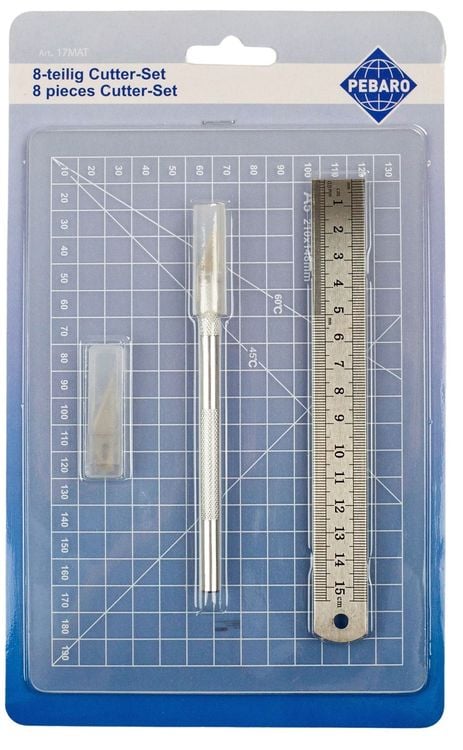 Produktbild: PEBARO 17MAT - Cutter-Set, 8-teilig, mit Cutter-Messer, Lineal und Schneidematte