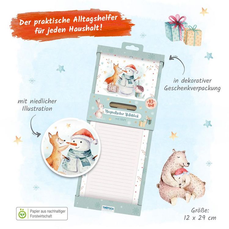 Produktbild: Tr&ouml;tsch Notizblock mit Stift und Magnet Winterwald