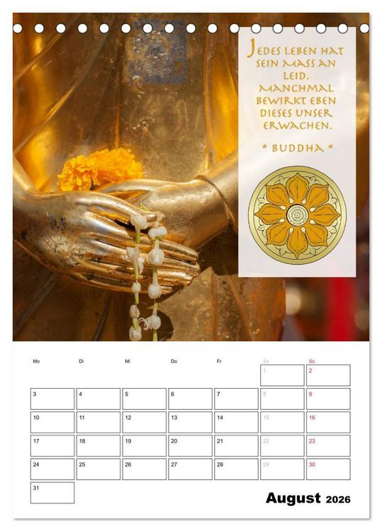 Produktbild: BUDDHAS ZITATE Buddhistische Weisheiten (Tischkalender 2026 DIN A5 hoch), CALVENDO Monatskalender