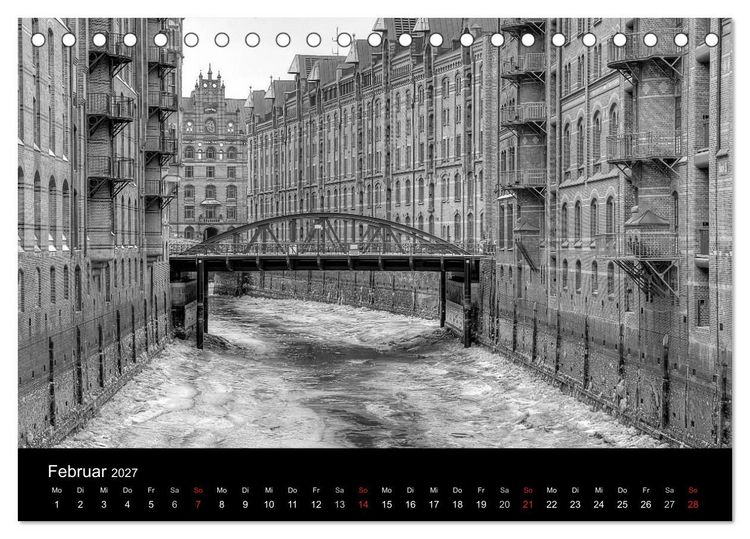 Produktbild: Hamburg monochrome Impressionen (Tischkalender 2027 DIN A5 quer), CALVENDO Monatskalender