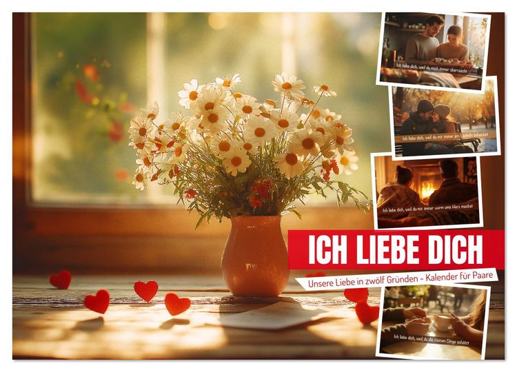 Produktbild: ICH LIEBE DICH - Unsere Liebe in zw&ouml;lf Gr&uuml;nden (Wandkalender 2026 DIN A3 quer), CALVENDO Monatskalender