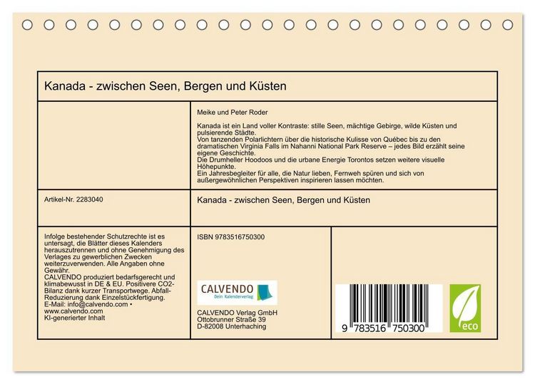 Produktbild: Kanada - zwischen Seen, Bergen und K&uuml;sten (Tischkalender 2027 DIN A5 quer), CALVENDO Monatskalender