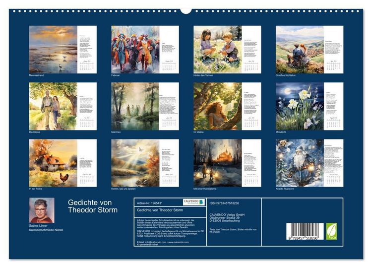Produktbild: Gedichte von Theodor Storm (hochwertiger Premium Wandkalender 2026 DIN A2 quer), Kunstdruck in Hochglanz