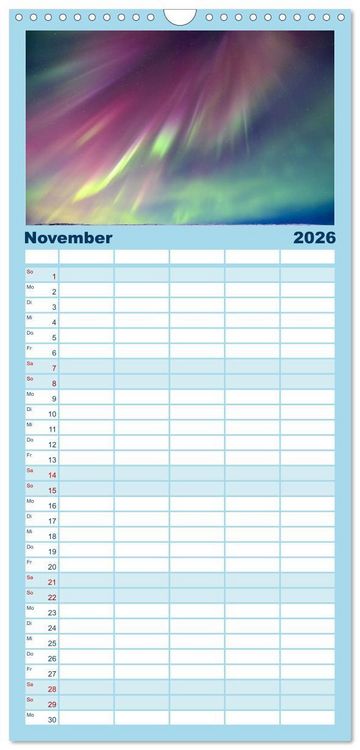 Produktbild: Familienplaner 2026 - Magie der Nordlichter Islands mit 5 Spalten (Wandkalender, 21 x 45 cm) CALVENDO