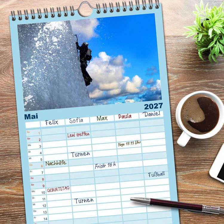 Produktbild: Familienplaner 2027 - Extremsport Eisklettern mit 5 Spalten (Wandkalender, 21 x 45 cm) CALVENDO