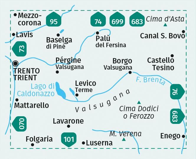 Produktbild: KOMPASS Wanderkarte 75 Valsugana, Trento, Pin&eacute;, Levico, Lavarone 1:50.000