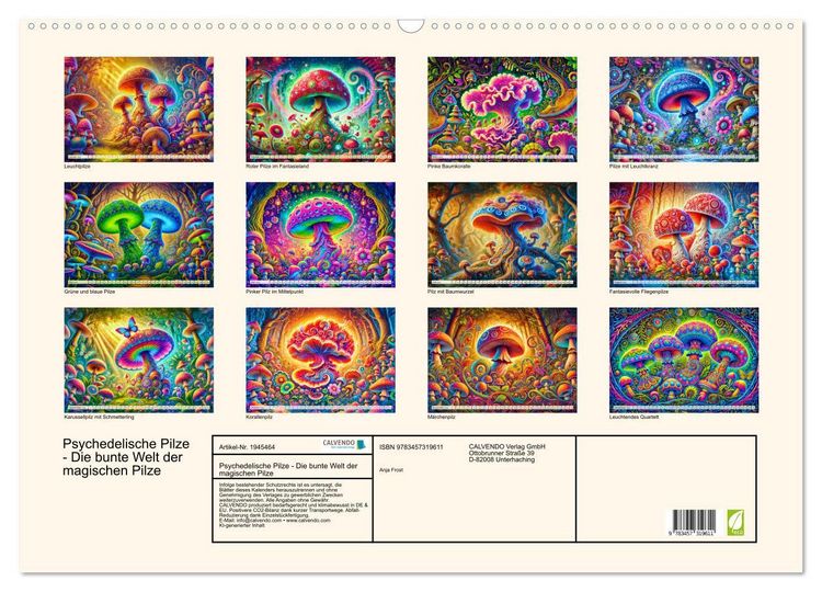 Produktbild: Psychedelische Pilze - Die bunte Welt der magischen Pilze (Wandkalender 2026 DIN A2 quer), CALVENDO Monatskalender