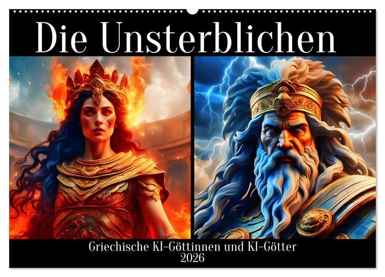 Produktbild: Die Unsterblichen - Griechische KI-G&ouml;ttinnen und KI-G&ouml;tter (Wandkalender 2026 DIN A2 quer), CALVENDO Monatskalender