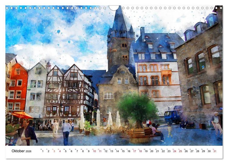Produktbild: Bernkastel-Kues - Stadtrundgang in Aquarell (Wandkalender 2026 DIN A3 quer), CALVENDO Monatskalender