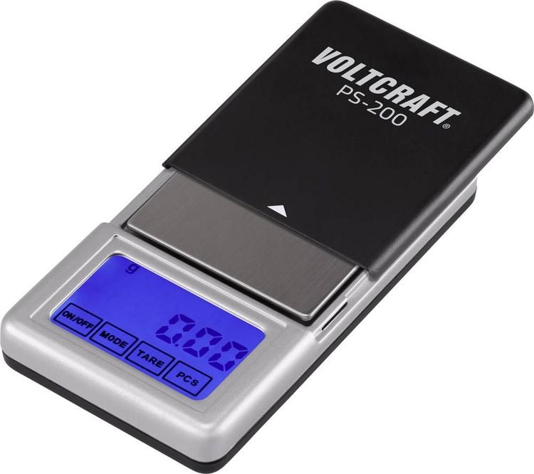 Produktbild: VOLTCRAFT PS-200 Taschenwaage VC-8912595 W&auml;gebereich (max.) 200 g Ablesbarkeit 0.01 g batteriebetrieben Schwarz, Silber