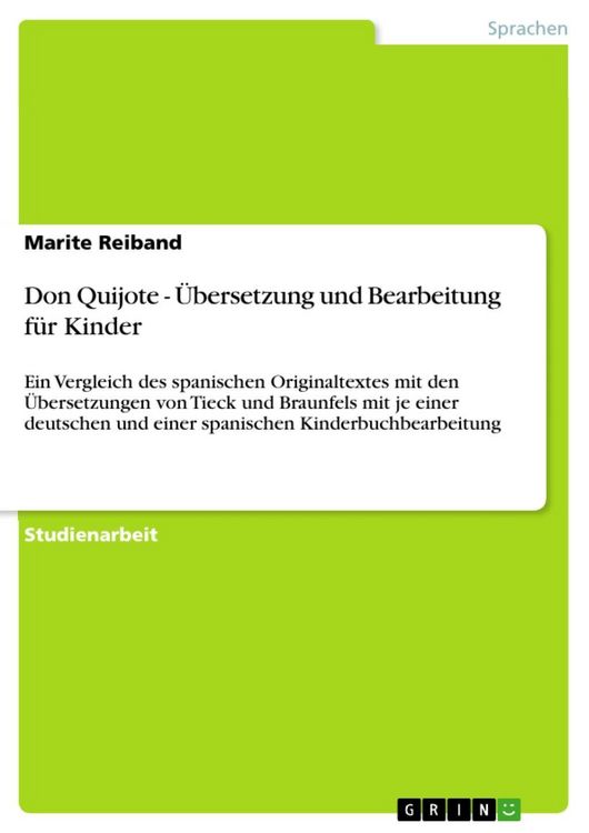 Produktbild: Don Quijote - &Uuml;bersetzung und Bearbeitung f&uuml;r Kinder