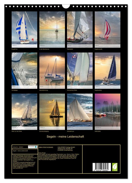 Produktbild: Segeln - meine Leidenschaft (Wandkalender 2026 DIN A3 hoch), CALVENDO Monatskalender