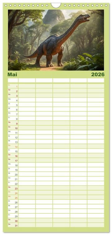 Produktbild: Familienplaner 2026 - Eine Reise in die Vergangenheit - Entdeckung der Tierwelt mit 5 Spalten (Wandkalender, 21 x 45 cm) CALVENDO