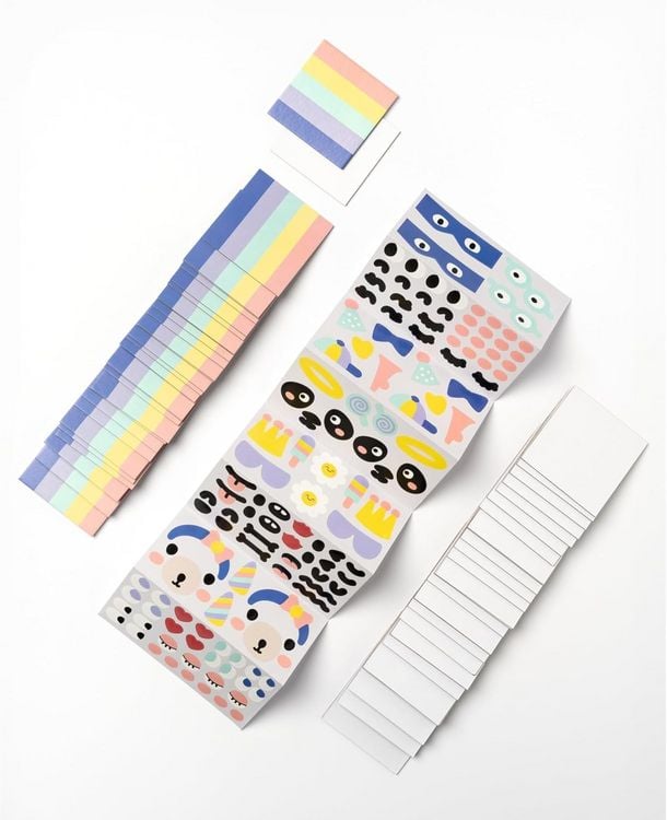 Produktbild: FOLIA DIY Legekarten blanko, 6x6cm, 60 Karten, 4-farbig gedruckt mit 136 Stickern