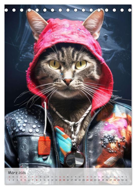 Produktbild: Katzen im lustigen Gangsterlook (Tischkalender 2026 DIN A5 hoch), CALVENDO Monatskalender