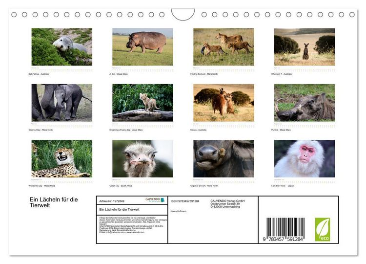 Produktbild: Ein L&auml;cheln f&uuml;r die Tierwelt (Wandkalender 2026 DIN A4 quer), CALVENDO Monatskalender