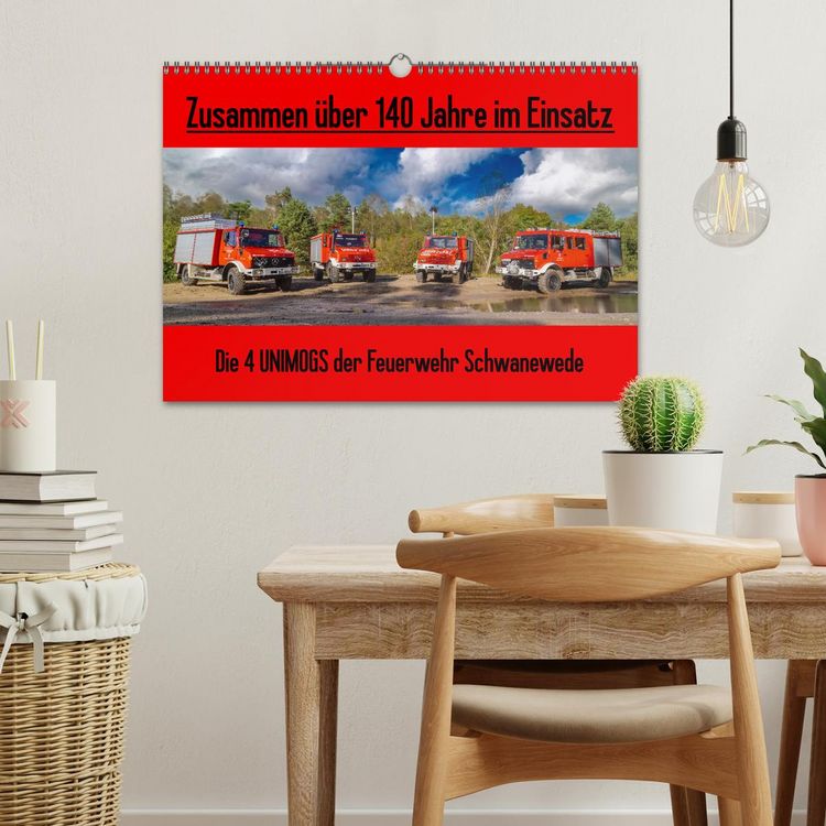 Produktbild: Die 4 UNIMOGS der Feuerwehr Schwanewede (Wandkalender 2026 DIN A3 quer), CALVENDO Monatskalender
