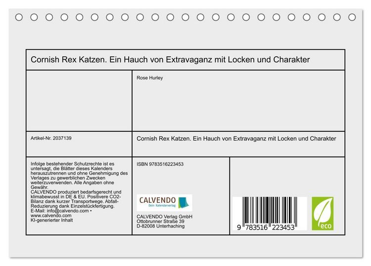 Produktbild: Cornish Rex Katzen. Ein Hauch von Extravaganz mit Locken und Charakter (Tischkalender 2026 DIN A5 quer), CALVENDO Monatskalender