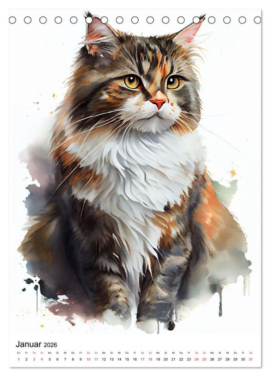 Produktbild: Katzen wie gemalt (Tischkalender 2026 DIN A5 hoch), CALVENDO Monatskalender