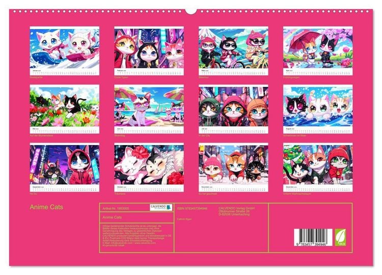 Produktbild: Anime Cats (hochwertiger Premium Wandkalender 2026 DIN A2 quer), Kunstdruck in Hochglanz
