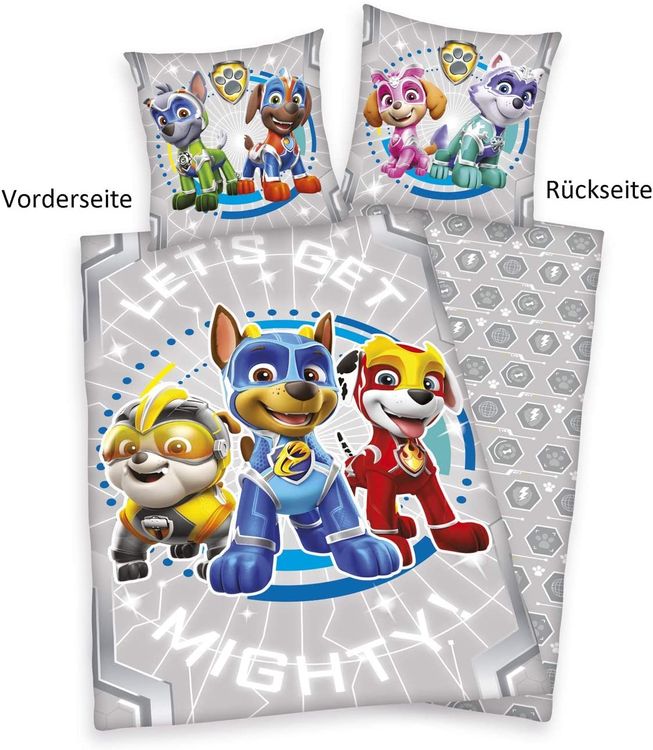 Herding 4432416050 - Young Collection, Paw Patrol, Glow in the dark, Bettwäsche-Set, Cotton, grau, 80 x 80 cm, 135 x 200 cm