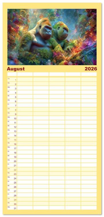 Produktbild: Familienplaner 2026 - Dschungelzauber - Kunstvolle Werke mit 5 Spalten (Wandkalender, 21 x 45 cm) CALVENDO