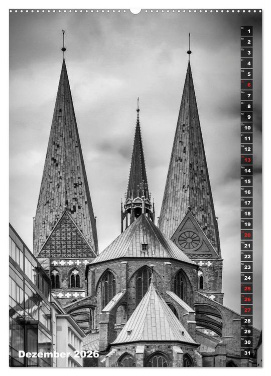 Produktbild: L&Uuml;BECK Monochrome Momente (Wandkalender 2026 DIN A2 hoch), CALVENDO Monatskalender