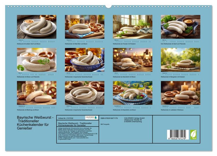 Produktbild: Bayrische Wei&szlig;wurst - Traditioneller K&uuml;chenkalender f&uuml;r Genie&szlig;er (hochwertiger Premium Wandkalender 2026 DIN A2 quer), Kunstdruck in Hochglanz