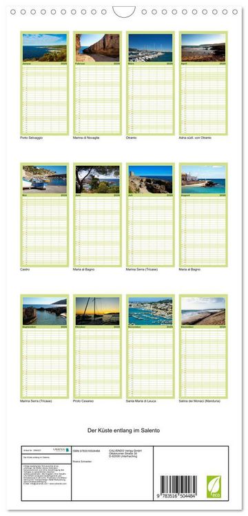 Produktbild: Familienplaner 2026 - Der K&uuml;ste entlang im Salento mit 5 Spalten (Wandkalender, 21 x 45 cm) CALVENDO