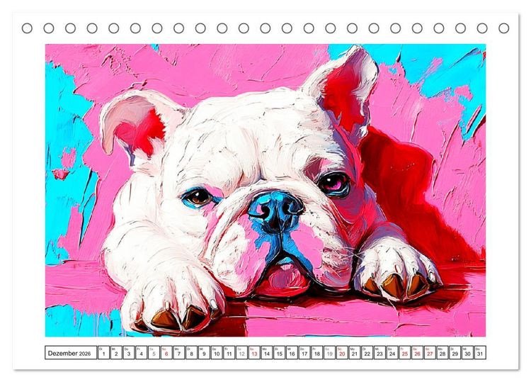Produktbild: Bulldoggen Paintings. K&uuml;nstlerische Hundeportr&auml;ts im leuchtenden &Ouml;lgem&auml;lde-Stil (Tischkalender 2026 DIN A5 quer), CALVENDO Monatskalender