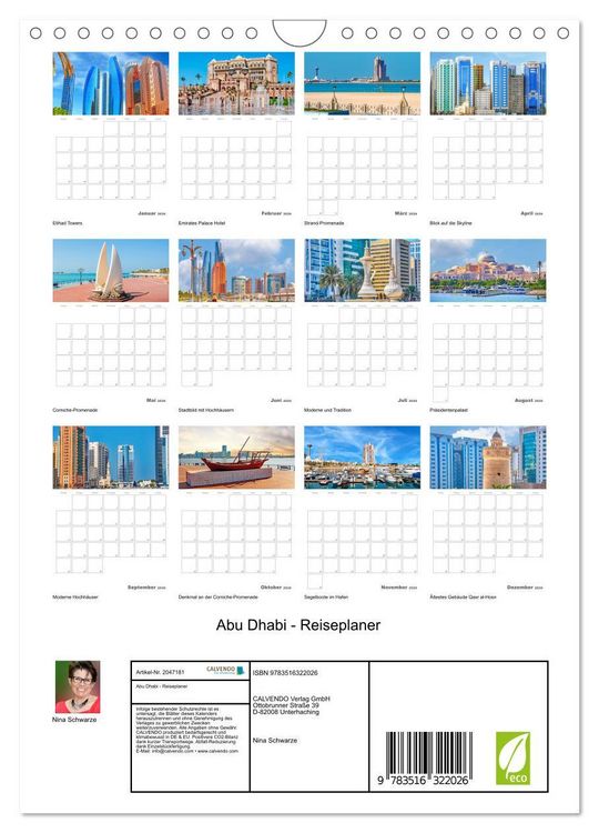 Produktbild: Abu Dhabi - Reiseplaner (Wandkalender 2026 DIN A4 hoch), CALVENDO Monatskalender