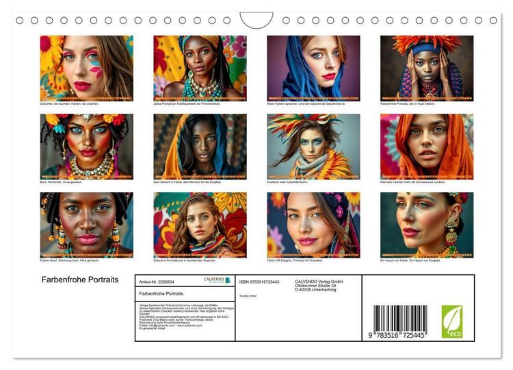 Produktbild: Farbenfrohe Portraits (Wandkalender 2026 DIN A4 quer), CALVENDO Monatskalender