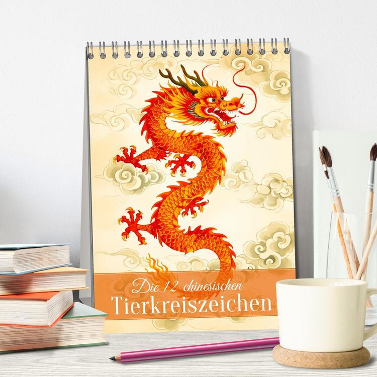 Produktbild: Die 12 chinesischen Tierkreiszeichen (Tischkalender 2026 DIN A5 hoch), CALVENDO Monatskalender