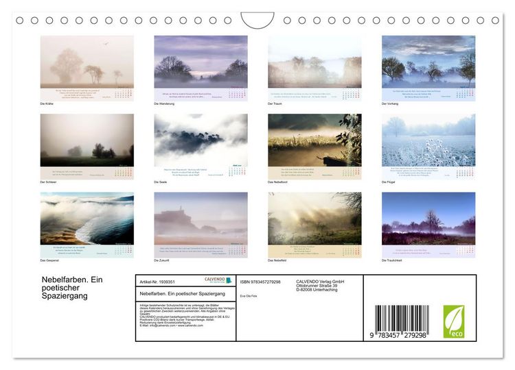 Produktbild: Nebelfarben. Ein poetischer Spaziergang (Wandkalender 2026 DIN A4 quer), CALVENDO Monatskalender