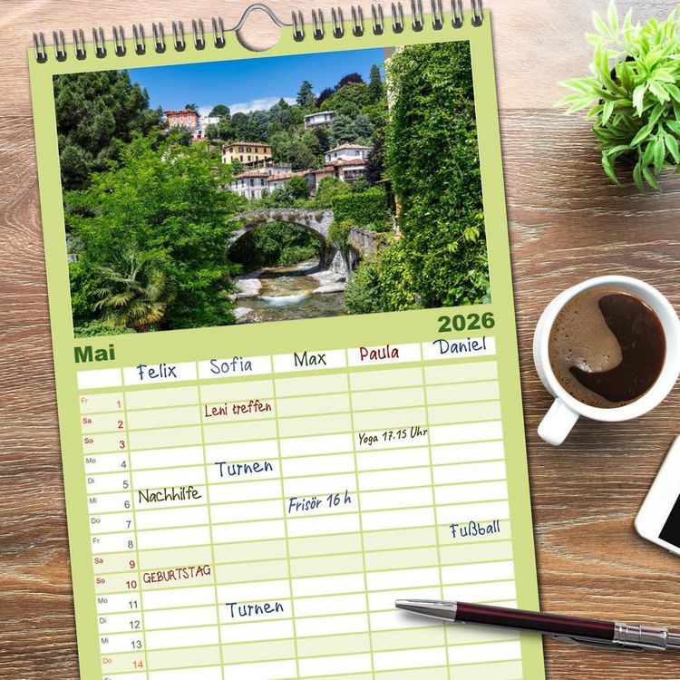 Produktbild: Familienplaner 2026 - Traumziele am Comer See mit 5 Spalten (Wandkalender, 21 x 45 cm) CALVENDO
