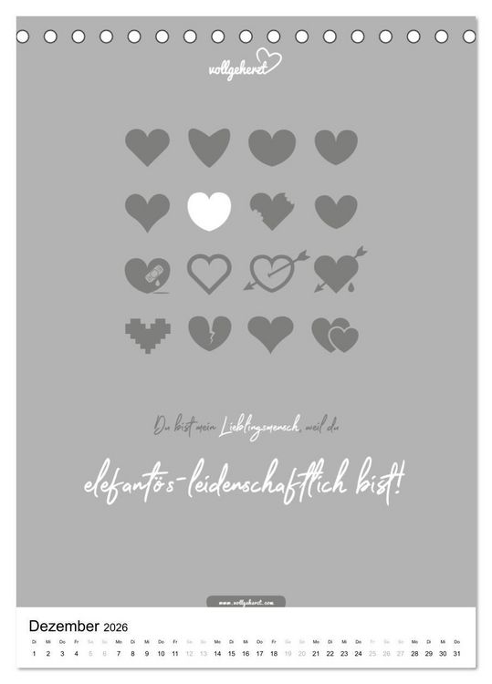 Produktbild: vollgeherzt: Lieblingsmensch-Kalender - Der Wandkalender als Geschenk f&uuml;r ganz besondere Menschen (Tischkalender 2026 DIN A5 hoch), CALVENDO Monatskalender