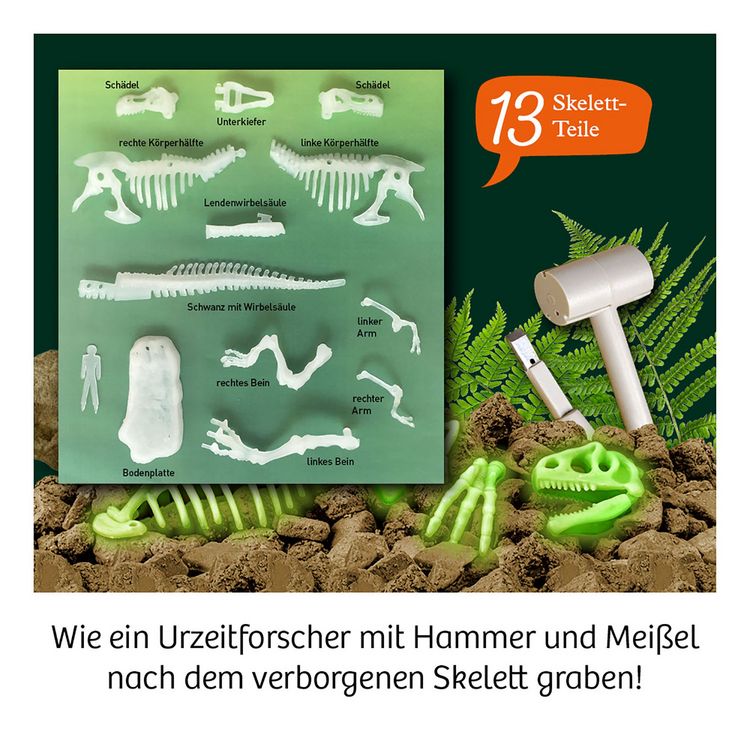 Kosmos Set Scavo T-Rex Luminescente - Kit Paleontologo Con Blocco Gesso, Martello E Scalpello, Per Bambini 7+ - 3