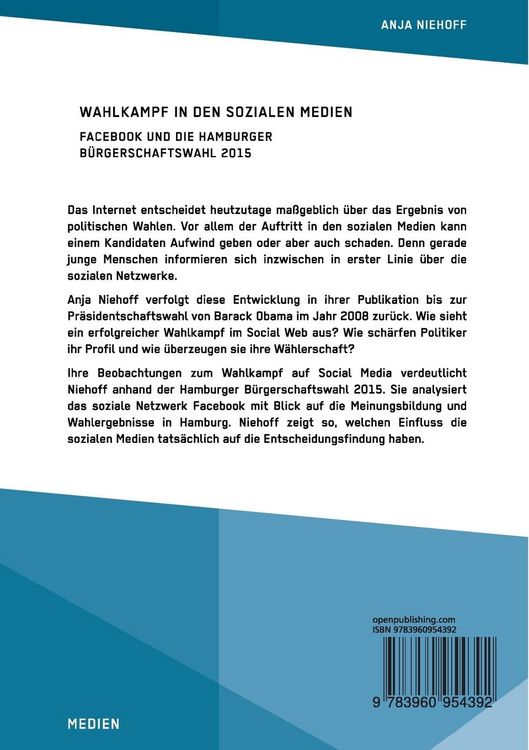 Produktbild: Wahlkampf in den sozialen Medien. Facebook und die Hamburger B&uuml;rgerschaftswahl 2015