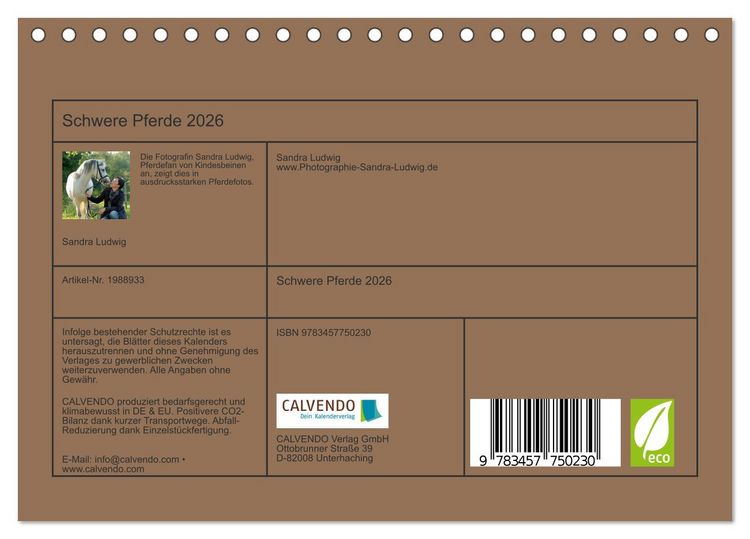 Produktbild: Schwere Pferde 2026 (Tischkalender 2026 DIN A5 quer), CALVENDO Monatskalender