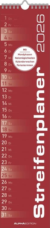 Bild vom Artikel Streifenplaner ROT 2026 - Streifenkalender - Wandplaner - Küchen-Kalender - 11,3x49,5 vom Autor Alpha Edition