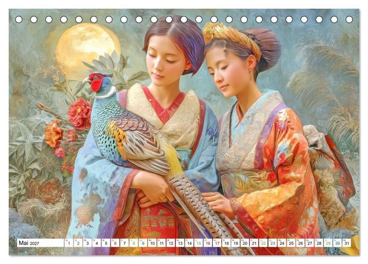Produktbild: Japanisch inspirierte Werke - Mit Japans traditionellen Tieren (Tischkalender 2027 DIN A5 quer), CALVENDO Monatskalender